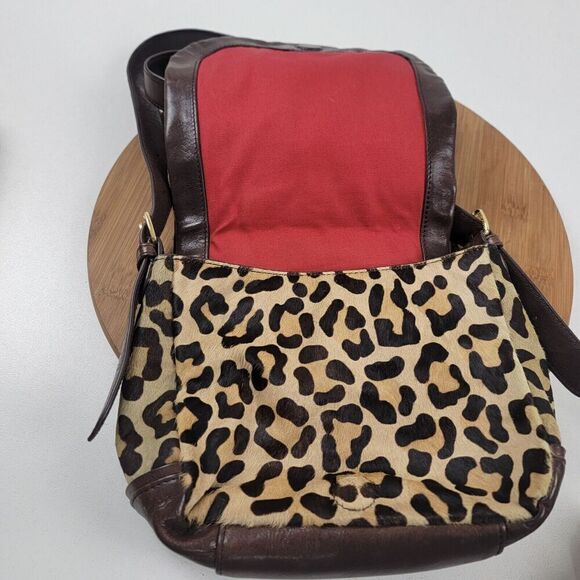 Tory Burch Leopard Crossbody City Bag Shoulder Bag Purse Brown Leather - Picture 13 of 16